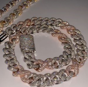 Ensemble de colliers chaîne cubaine personnalisés sertis de diamants Moissanite micro-pavés, style Hip Hop, en argent sterling 925 plaqué or blanc - Product Image 1