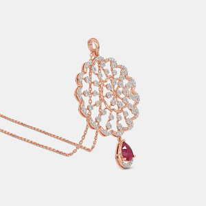 14K Rose Gold Ruby Teardrop Floral Lab Grown Diamond Pendant Necklace - Product Image 6