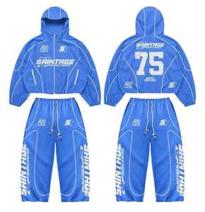 Conjunto de Chándal Cortavientos de Satén Azul Tejido para Invierno con Logotipo Personalizado y Ribete Reflectante, 2 Piezas, Muid Industry - Product Image 1