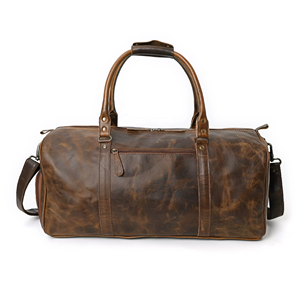 Customizable Premium Hunter Leather Duffle Bag with Removable Leather Straps <b>Brown</b> Nickel Free Hard Wax for Outdoor Travel - Product Image 1