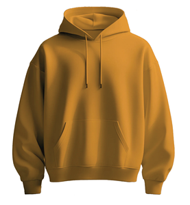 เสื้อฮู้ดดี้สีเหลืองมัสตาร์ดทรงปกติ ไหล่ตก ผ้าฝ้ายฟลีซ 100% มีกระเป๋าจิงโจ้ สไตล์ลำลอง กำลังเป็นที่นิยม - Product Image 1
