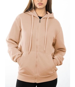 Sweat à capuche zippé décontracté pour femme, 100 % coton, manches longues, col rond, épaules tombantes, couleur unie, confortable, meilleur prix, le plus vendu - Product Image 1