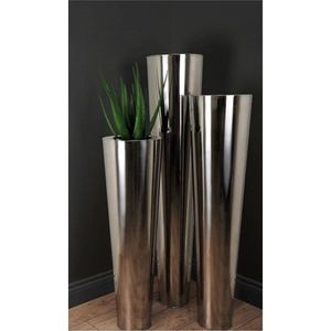 Luxury Hammered Silver Metal Cylinder <b>Vases</b> <b>Set</b>, Modern Decorative Tall Floor <b>Vase</b> for Wedding Centerpiece & Home Decor Accents - Product Image 2