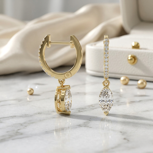 Boucles d'oreilles pendantes Huggie linéaires avec diamants marquise et ronds de 1,20 CTW - Product Image 3