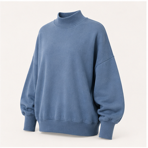 Custom Denim Blue Womens Mock Neck Sweatshirt <b>Balloon</b> Sleeve Relaxed Pullover WSS-0012 - Product Image 3