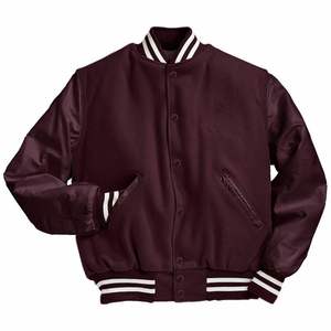 Men's <b>Red</b> Varsity <b>Jacket</b> Cotton/Polyester Preppy Style Stand Collar Regular Sleeve Letter Pattern Button Closure Winter Wear - Product Image 3