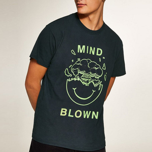 T-shirt à manches courtes pour homme avec impression lumineuse Mind Blown, col rond, jersey décontracté en coton, design de logo sur le devant - Product Image 1