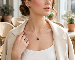 Natural <b>Green</b> Tourmaline Square Pendant Necklace 18K Gold Plated Sterling Silver IGI Certified Bohemian Power Minimalist - Product Image 5