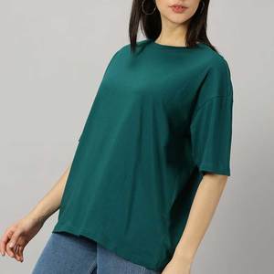 เสื้อยืดคอกลมแขนสั้นทรงหลวมสำหรับผู้หญิง สีพื้น ผ้าฝ้ายเจอร์ซีย์ 100% ระบายอากาศได้ดี สวมใส่ได้ทุกฤดู - Product Image 3