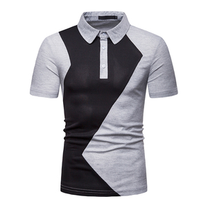 Chemise pour homme en coton 100% tricoté, anti-plis, à manches courtes, motif géométrique, style décontracté chic, gris et noir - Product Image 3
