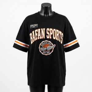 T-shirt oversize premium pour femme, tissu en coton épais 230 GSM, noir orange, streetwear, impression personnalisée du logo - Product Image 1