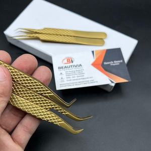 Pinzas de extensión de pestañas de acero inoxidable personalizables profesionales Plasma dorado belleza multifuncional puntiagudas probadas a mano - Product Image 2