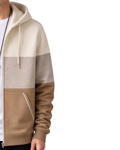 Sweat à capuche zippé personnalisé pour homme, beige et marron, en molleton de coton, style streetwear décontracté, veste d'hiver, fabricant sur mesure - Product Image 3