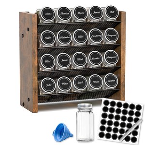 Handcrafted Teak <b>Wood</b> Spice Rack with 30 Glass Jars | Wholesale Kitchen Organizer - Product Image 4