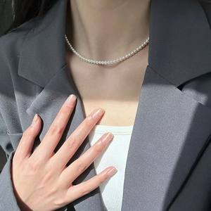 Collar de Perlas de Agua Dulce de Alta Gama de 3-4 mm con Aurora Casi Perfecta y Cadena de Cola de Chopin Impecable, Plata S925 - Product Image 4