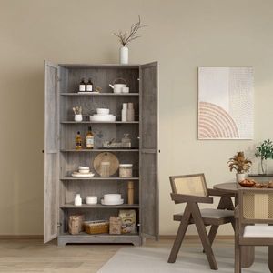 Armadio retrò grigio a 4 ripiani in legno con 2 ante in truciolato impiallacciato - Product Image 3