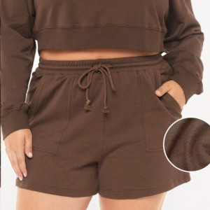 Shorts de Cintura Alta de Lona Tejida con Detalle de Botones, Color Sólido, Transpirables, Cintura Elástica, Casuales para Mujer - Product Image 4