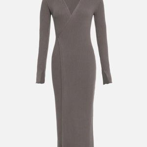 Robe portefeuille élégante pour femme, unie, col en V, manches courtes, fermeture portefeuille, taille élastique, ornée de perles, confortable, en matière légère - Product Image 2