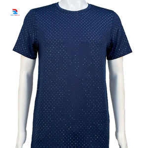 T-shirt en tricot à manches courtes pour homme, col rond, motif à pois en strass, coupe décontractée - Product Image 5