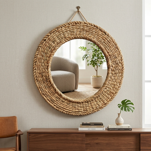 Hot Trending eco friendly product water hyacinth round <b>mirror</b> for home decor Sustainable Round <b>Mirror</b> Bedroom Home Decor Gift - Product Image 1