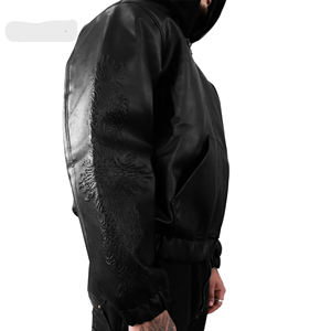 Men Black Sheep Skin Genuine Leather <b>Gothic</b> Embossed Dragon Sleeve Zipper Front Coat Winter Wear Waterproof Eco-Friendly Slim - Product Image 3
