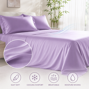 Dusty Lavender 300TC Bamboo <b>Bedding</b> <b>Set</b> Silky Soft Cooling Sheets for Modern Home | Breathable Moisture Wicking Luxury Bed Linen - Product Image 4