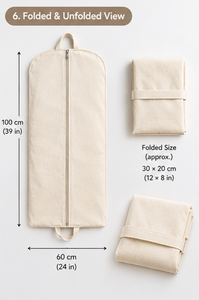 Custom logo Premium Tote Skirt Suit 100% Cotton Canvas Garment Bag Pockets Ribbon Handle Zipper Closure Foldable Reusable - Product Image 6