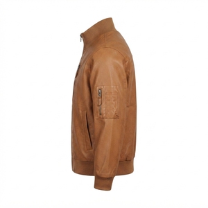 Chaqueta de Motero para Hombre de Cuero Genuino y Lona, Estilo Retro con Cuello Alto, Corte Holgado, Transpirable, Resistente al Viento, con Logotipo Bordado Personalizado - Product Image 3