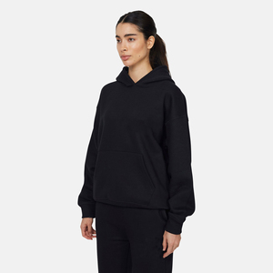 Sudadera con Capucha Extra Grande para Mujer, Color Negro Sólido, Felpa de Algodón, Manga Larga, Diseño con Bolsillos, Ropa Casual de Otoño - Product Image 6