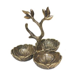 Ensemble de bols vintage en métal en forme de fleur de lotus avec support en forme de branche, décor sculpté à la main - Product Image 1