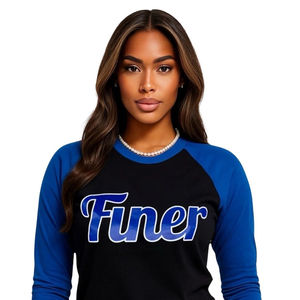 Camiseta de Béisbol Negra con Mangas Azules, Ropa de Hermandad, Algodón, Estilo Universitario Griego, Camiseta Casual Bordada para Mujer - Product Image 2