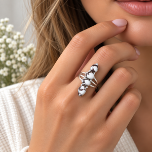 Wild Horse Turquoise Layered <b>Silver</b> <b>Ring</b> Western <b>Boho</b> Statement Gemstone Jewelry Fashion <b>Ring</b> for Women Wholesale - Product Image 4