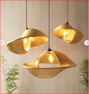 Lampe suspendue en bambou faite à la main, finition naturelle, abat-jour scandinave, taille et couleur personnalisées - Product Image 1