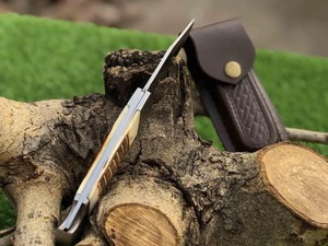 Cuchillo plegable Drop Point con hoja de acero inoxidable, mango de marfil, perilla para el pulgar, cuchillo de camping, 6.5 pulgadas de longitud total - Product Image 4