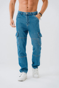 Hot Selling 100% Cotton Denim Men's Cargo Pants Vintage Style New Streetwear Winter <b>Jeans</b> with Washed Technics wholesale price - Product Image 5