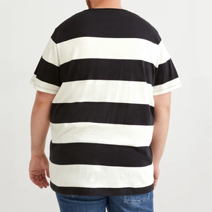 High Quality Striped <b>Tshirt</b> Men Oversized Custom Design OEM Black and <b>White</b> Striped t Shirt - Product Image 3