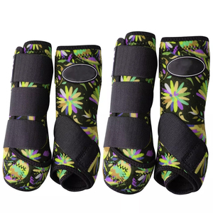 Bottes de protection pour chevaux, couleur verte unie, doublées en polaire, avec sangles réglables pour la protection des jambes - Product Image 2