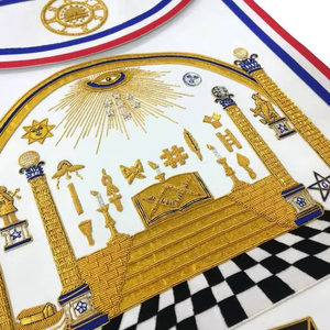 Exclusivo Delantal Masónico de la Logia Azul - Delantal Masónico de George Washington con Pestañas Bordadas en Oro y Cuero Blanco Plateado - Product Image 1
