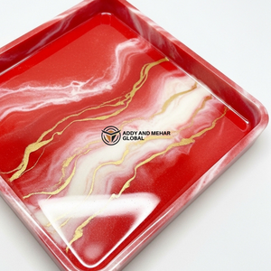 Ensemble de plateaux de service en résine design – Finition marbre rouge brillant et beige, plateaux décoratifs carrés - Product Image 3