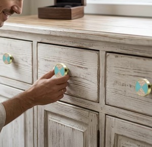 Brass Cabinet Knob Teal Wood Pattern Modern Style Furniture Handle for Kitchen Dresser Bathroom Warehouse <b>Doors</b> Eco-Friendly - Product Image 3