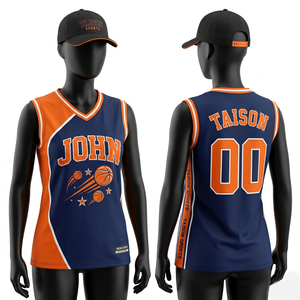 Maillot de Dodgeball en Maille Polyester Respirante Premium 160 GSM avec Logo Personnalisé par Transfert Thermique sur le Devant, Panneau Contrastant Orange et Bleu Marine - Product Image 1