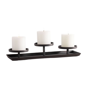 Candelabro Moderno de Hierro Negro de 3 Pilares, Portavelas de Metal con Bandeja Rectangular para Decoración de Mesa de Comedor, Bodas y Hogar - Product Image 1