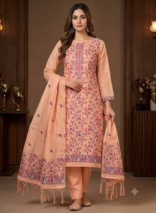 Conjunto de traje Anarkali de algodón crema bordado para mujer Noor, corte regular, ropa tradicional india y pakistaní, informal, para todas las estaciones - Product Image 4