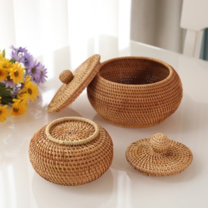 Accesorios de almacenamiento para cocina, contenedores de ratán natural, cajas trenzadas con tapa, al precio más bajo. - Product Image 4
