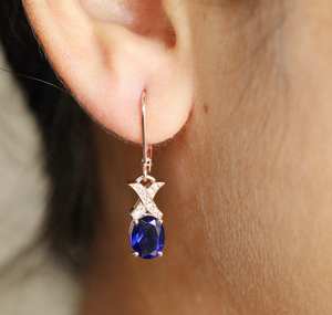 Pendientes Colgantes de Zafiro Azul con Moissanita, Estilo Art Deco, Plata de Ley 925, Chapados en Oro Rosa de 14K, Joyería para Mujer - Product Image 2