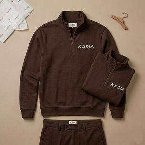 Sweat-shirt à manches longues uni marron 1/4 zip, haute qualité, vêtements de sport décontractés pour hommes, broderie personnalisée du logo, pull-over. - Product Image 5