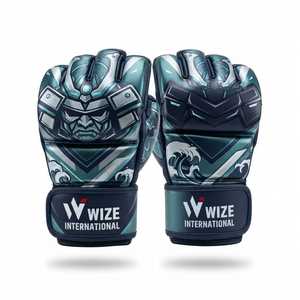 Gants de MMA WIZE INTERNATIONAL en cuir PU à doigts entiers avec fermeture pour adultes, arts martiaux, extérieur, bleu, impression par sublimation, protection UV - Product Image 1