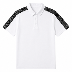 Polo homme personnalisé avec logo, imprimé bandana cachemire, empiècements aux épaules, en coton piqué respirant, manches courtes, pour le golf, été - Product Image 1