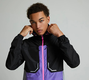 Chaqueta Cortavientos con Capucha para Hombre, Diseño Color Block, Cierre de Cremallera, Estilo Deportivo, Ropa de Primavera para Exteriores, Material Poliéster - Product Image 5