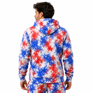 Sweat-shirt à capuche pour homme RONAL SPORTS, imprimé rouge, bleu et blanc, coupe classique, pull décontracté avec poche avant et capuche à cordon - Product Image 4